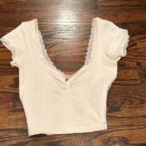 Urban Outfitters Cream Lace Trim Blouse